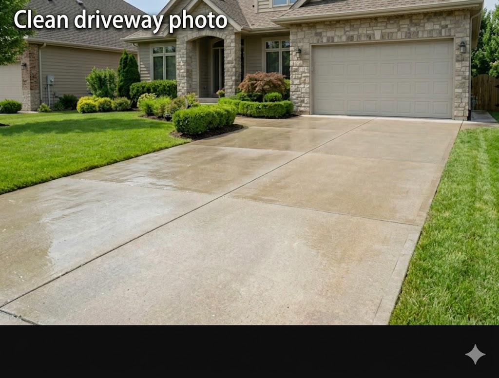 Freshly pressure-washed concrete driveway in front of a home